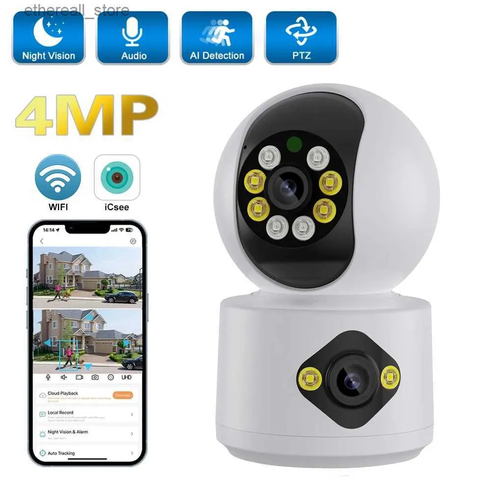 Babyfoons 4MP Dual Lens WiFi-camera Dubbel scherm Babyfoon Auto Tracking Ai Menselijke detectie Indoor Home Secuiryt Bewakingscamera's Q231104