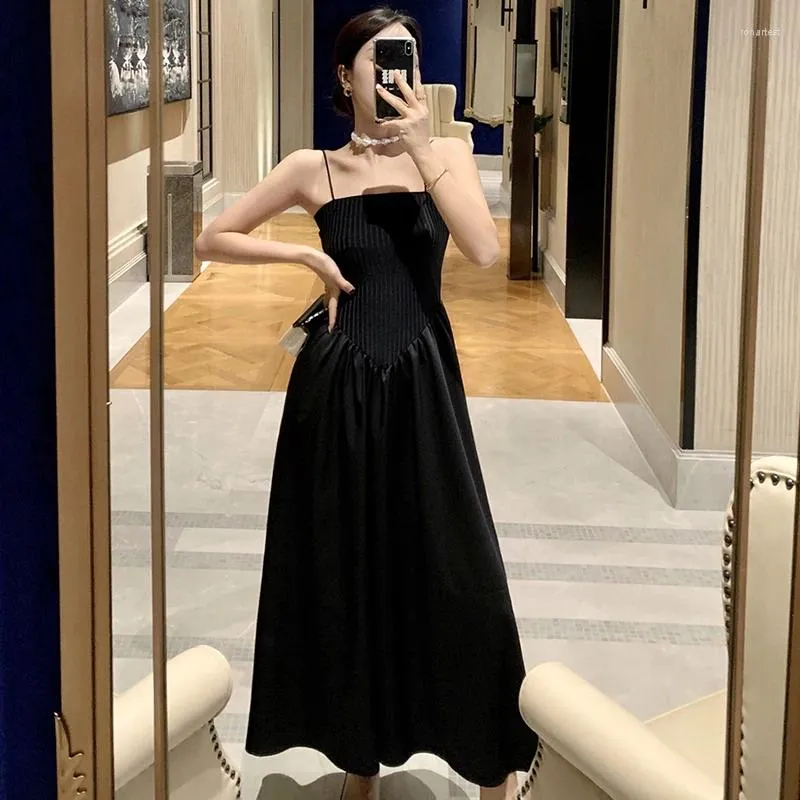 Casual Dresses Fashion Korean Style Women Retro Sexy Strapless Maxi Party Club Dress Temperament Elegant Robe Satin Beach Vacation Female