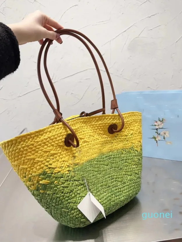 Designer-Anagram Basket Shopping Bag Vegetable Basket Beach Bag Handbag Summer Straw Woven Bag Beach Holiday Handbag