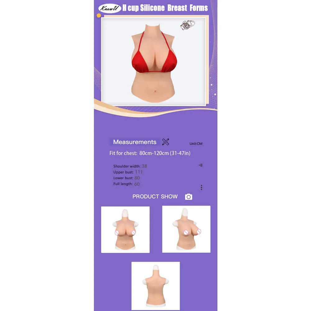 KnowU Boobs H Cup Silicone Breast Forms With Arms Whole Body Suit  Crossdresser 