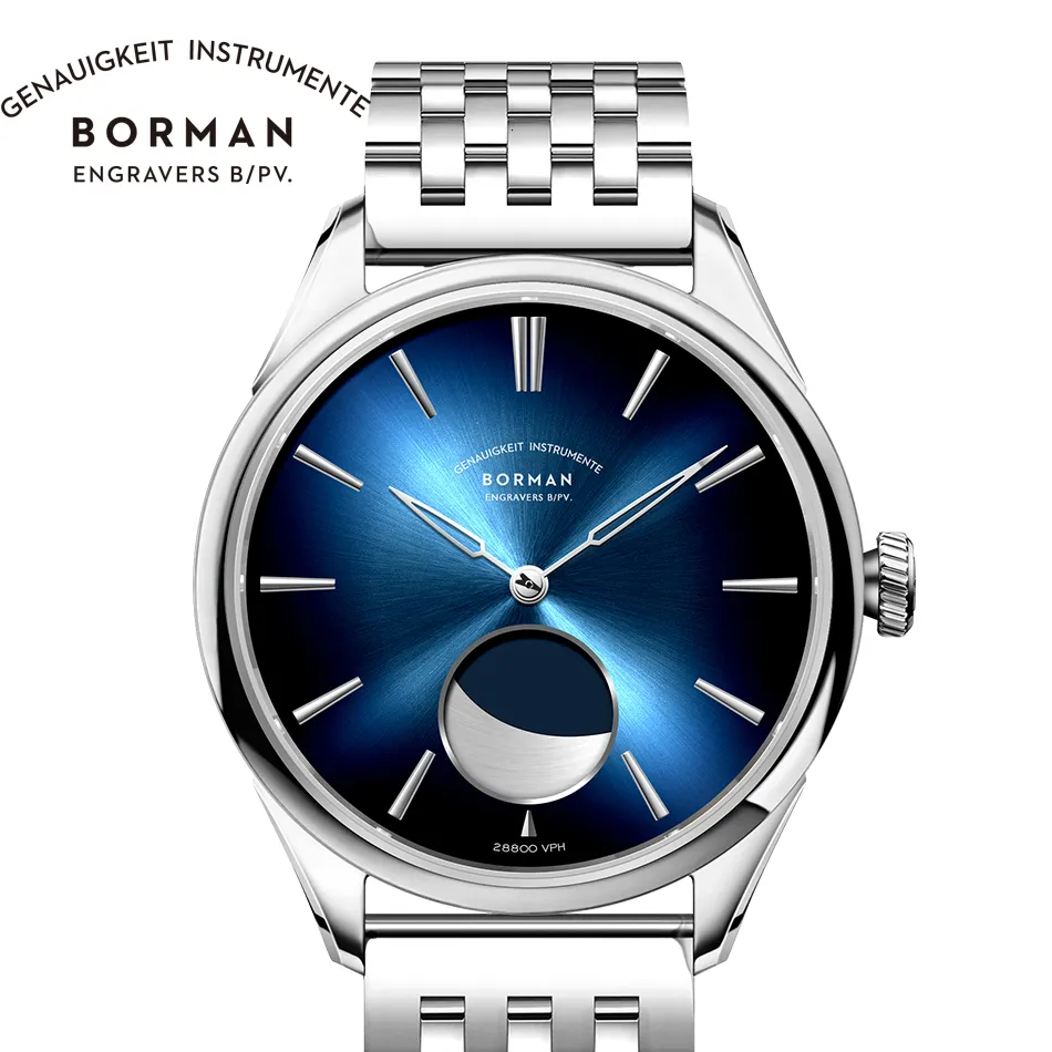 Relojes de pulsera Borman Reloj mecánico de acero inoxidable para hombres Reserva de energía 80 horas Fase lunar Reloj automático Cristal de zafiro Reloj resistente al agua 50 m 230403