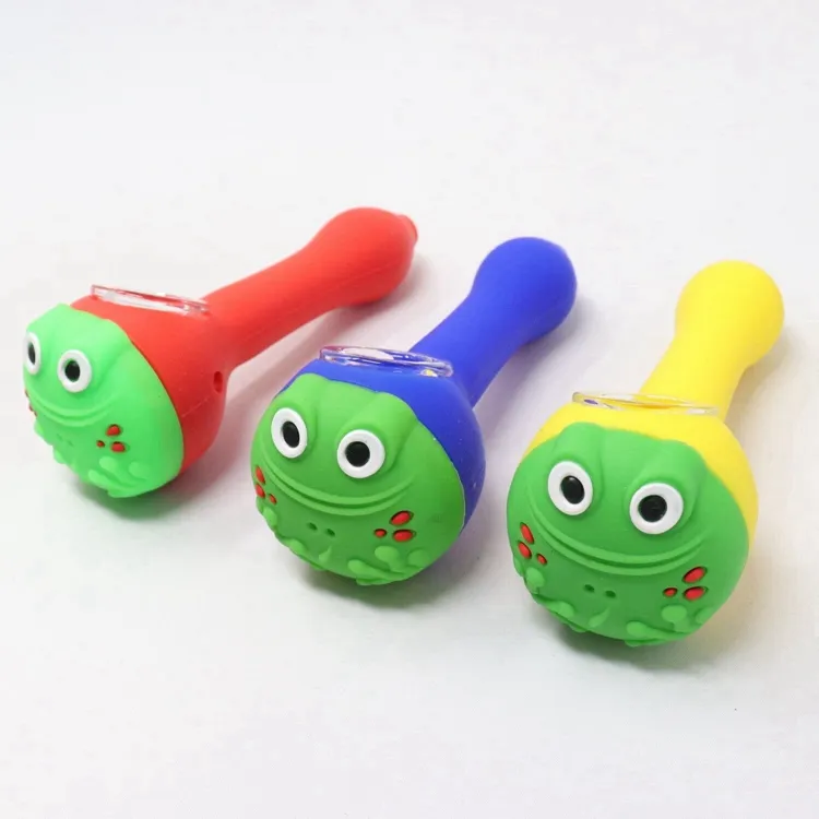 Latest Colorful Silicone Pipes Frog Design Style Glass Filter Nineholes Screen Bowl Portable Herb Tobacco Cigarette Holder Smoking Handpipes