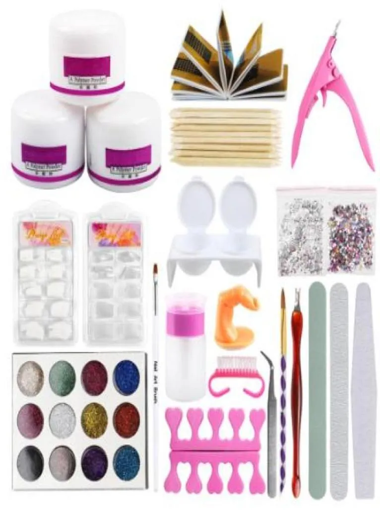 Acrylic Nail Art Manicure Kit 12 Color Nail Nail Glitter Powder Decoration Acrylic Pen Brush Press Phalse Finger Phear Art Tools Set6845844