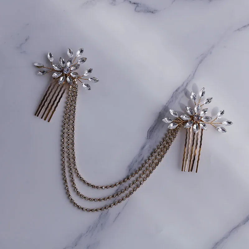 Złoty srebrny kolor srebrny grzebień do włosów kawałek biżuterii kryształowy dhinstone ślubne akcesoria ręcznie robione kobiety