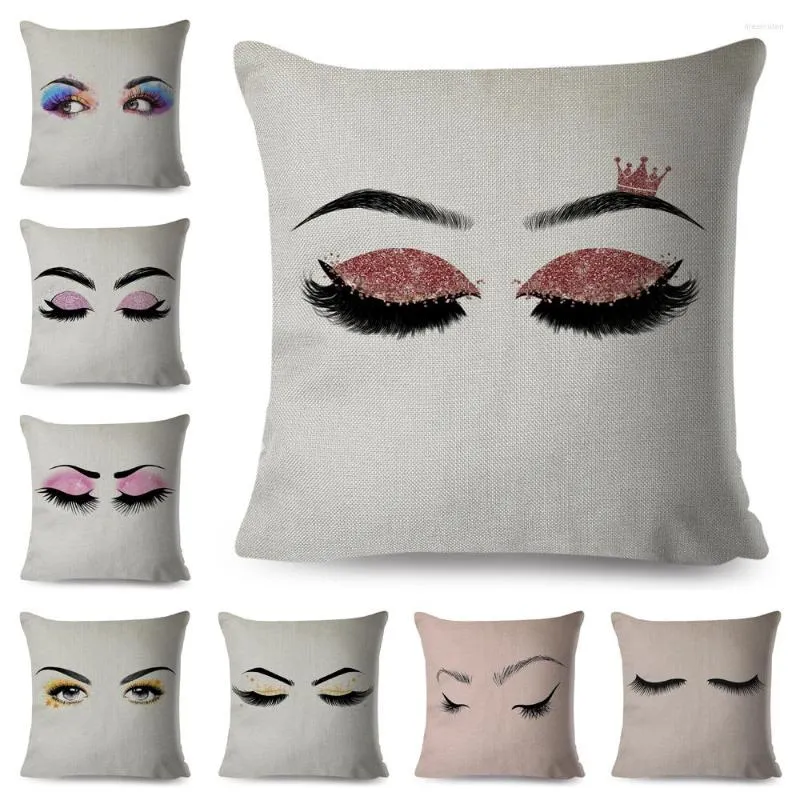 Kudde sexiga kvinnor ögonfransar kudde för soffa hem bil dekor tecknad ögon tryck täcker polyester fodral 45x45 cm