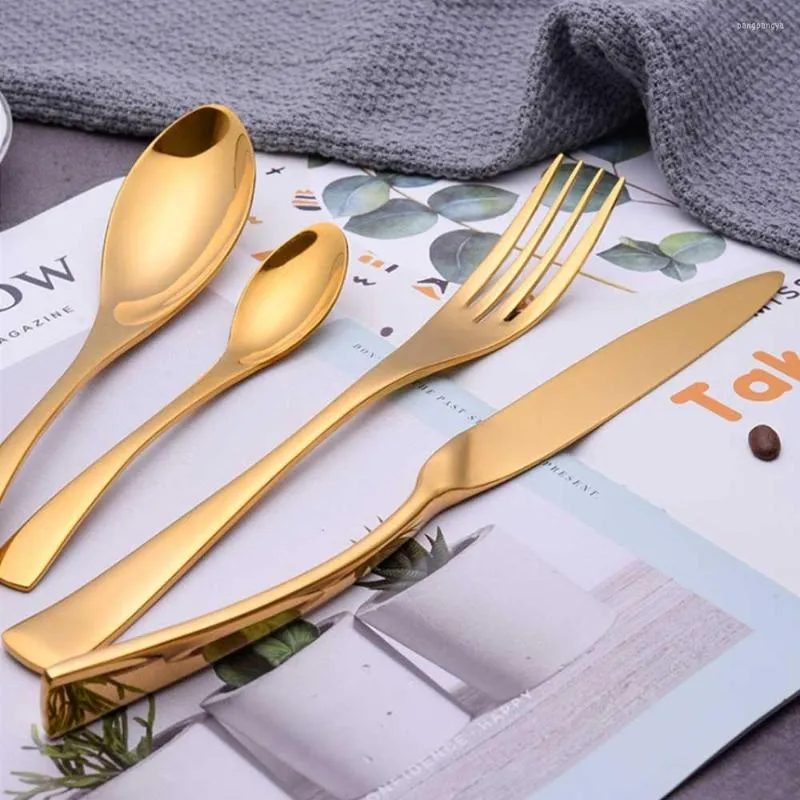 Dinnerware Sets 20/24/6Pcs Tableware Kitchen Utensils Spoons Fork Lunch Of Dishes Cutlery Complete Dinner Stainless Steel Golden