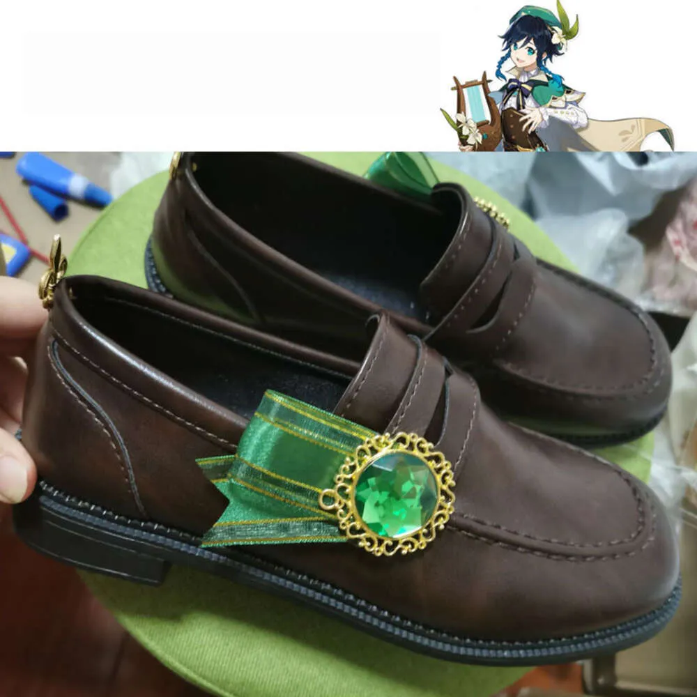 Genshin Impact Venti Cosplay Shoes Lolita Pu Leather Boots Barbatos Halloween Party Props