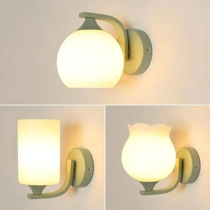 Wall Lamp Cream Wind Green Living Room Bedroom Bedside Light Balconly Stairway Sconces Decoration Lighting Pull Switch LED E27