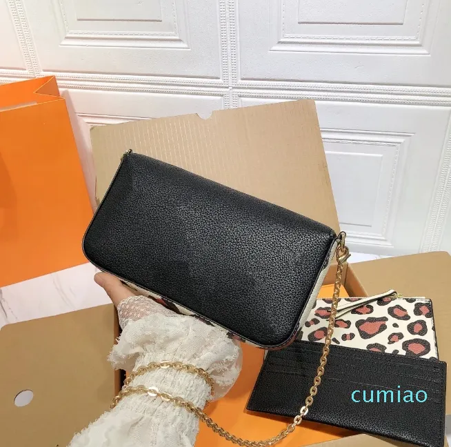 Mode axelväskor trendiga kvinnors väska klassisk präglad logotyp design leopard tryck tredelar handväska handväska