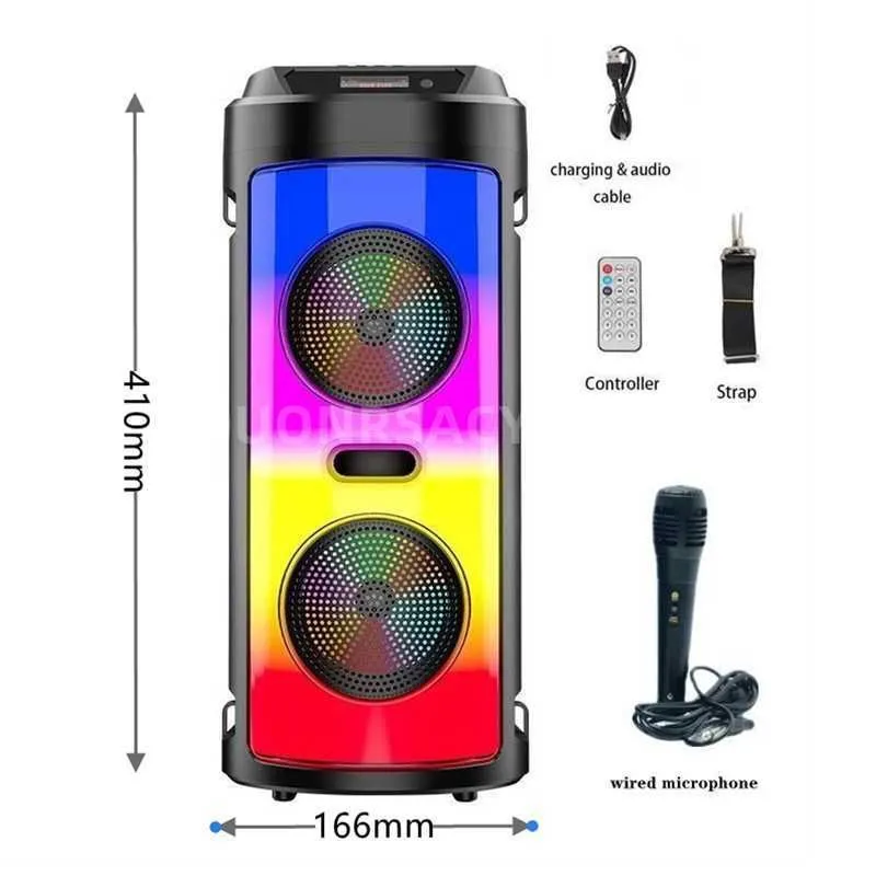 Portable Speakers Outdoor High Volume Remote Control Bluetooth Speaker Box Dual 4 Inch Pronunciation Card Audio FM Radio LED Light Party Boombox