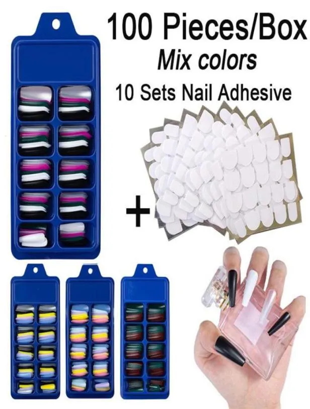 100 PiecesBox Gemengde Kleur Ballerina Valse Nagel Tips Met 10 Sets Van Nagellijm Volledige Dekking Fake DIY262H6060469