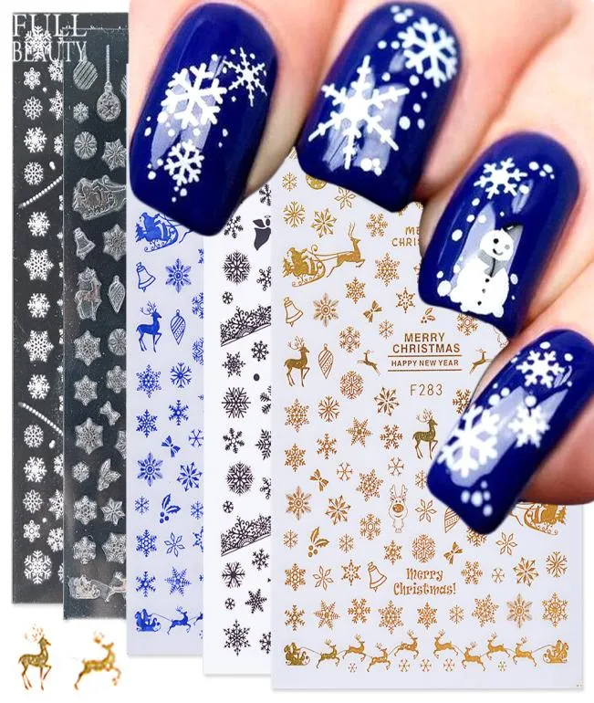 3d natal slider prego adesivo decalques ouro branco flocos de neve encantos folhas adesivas para manicure beleza decor5352541