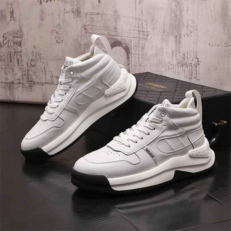 2023 Hip Hop Branco para homens Tênis de couro de alto inverno Botas à prova d'água masculino Man Boys Boys Fashion Trainer Sapatos esportivos