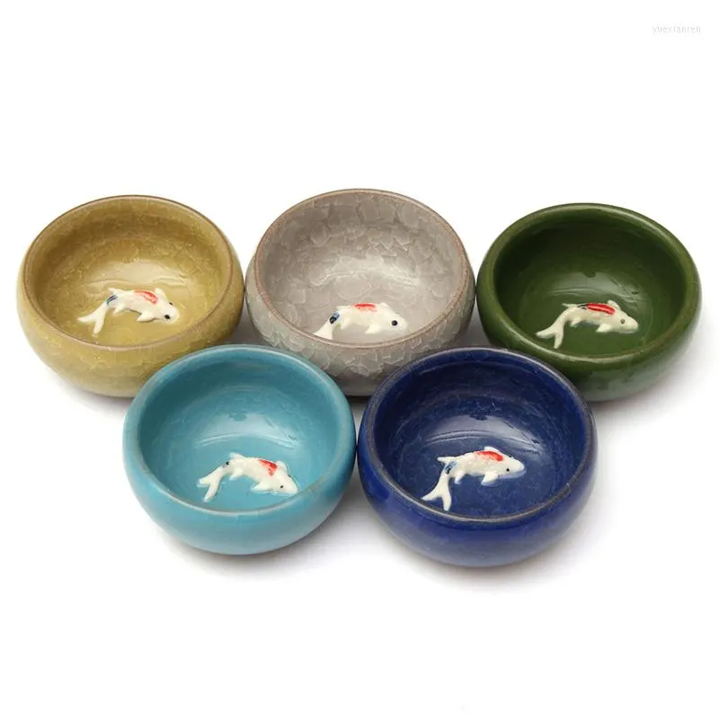 Cups Saucers 55ml Colorful Ice Cracked Glaze Ceramic China Kongfu Tea Cup 3D Carp Teaset Porcelain Teapot Drinkware Creatives Home Gifts