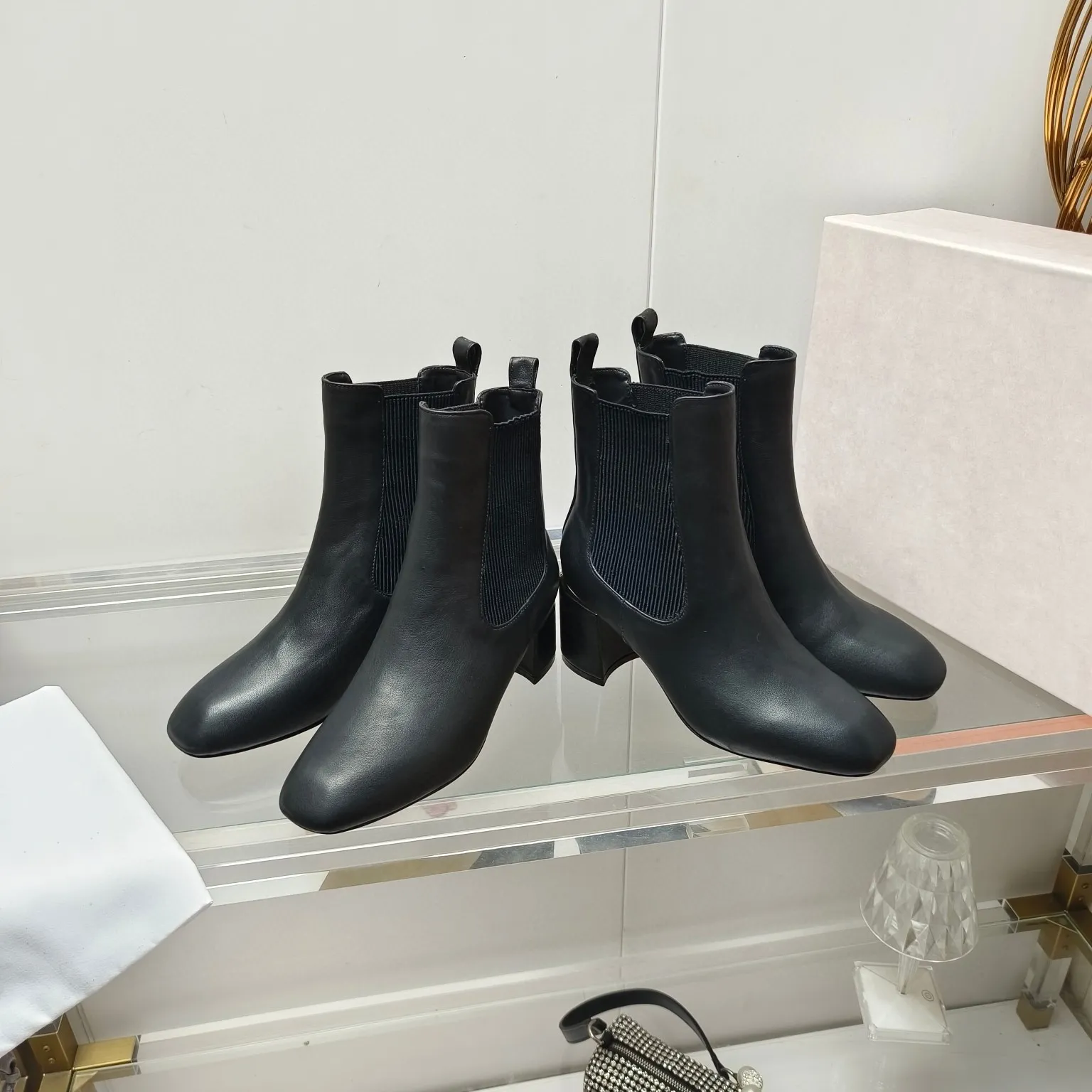 Glitter Anatomy Ankle Tabi Gold Ankle Boots Classic Brand, Thick Heel