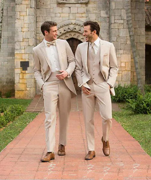 Men's Suits Blazers Blazer Sets Beige Groom Tuxedos Groomsman Italian Style Wedding Prom Party For Men Bridegroom 2PCS3PCS 230404
