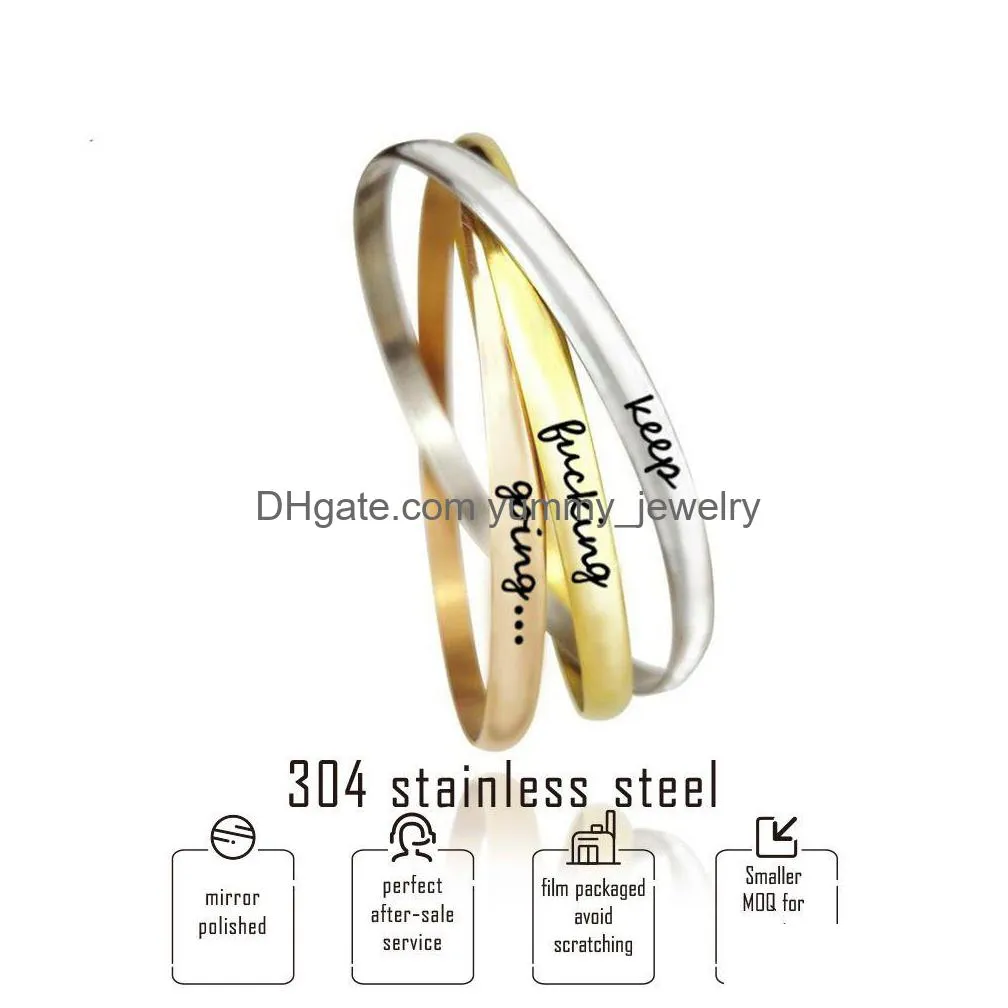 Bangle New Keep Going Bracelets For Women Gold Rose Tricolor Lettering Bangle Massion Jewelry Drop Drop