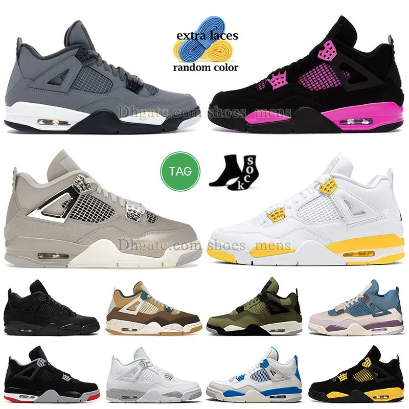 Jumpman 4 4s Scarpe da Basket per Uomo Donna OG Giallo Rosa Thunder Pine Green Militare Nero Cat Bianco Oreo Sail Seafoam Cool Grey J4 Frozen Moment Vivid Sulphur Sneaker