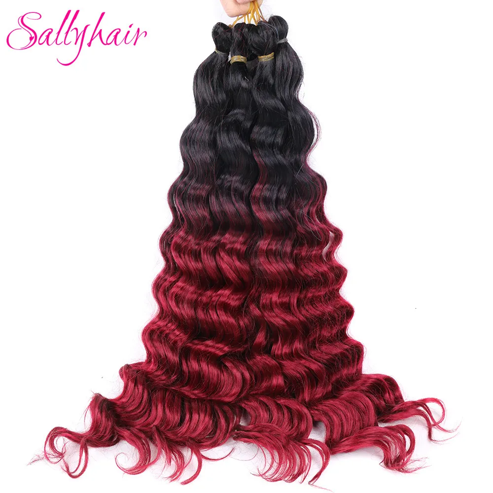 Hårbulkar Sallyhair Deep Wave Curly Syntetisk flätning Virka flätor Hår naturlig vattenvåg Hög temperatur färgade bulk hårförlängningar 230403