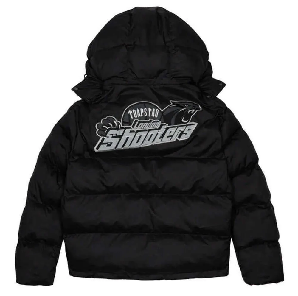 Trapstar London Shooters z kapturem puffer kurtka - czarny / odblaskowy haftowana termiczna bluza z kapturem mężczyzn męski płaszcz zimowy YT1184