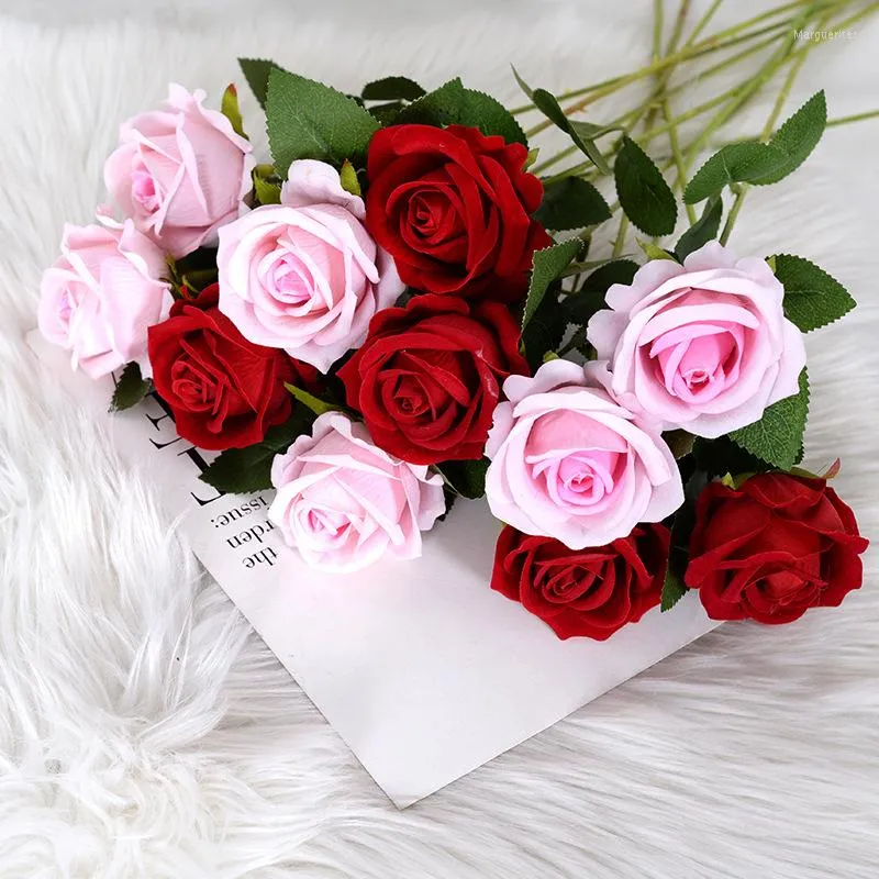 Decoratieve bloemen 5 -stks retro kunstmatige bloem flanel roos nep Valentijnsdag cadeau trouwhuis decoratie