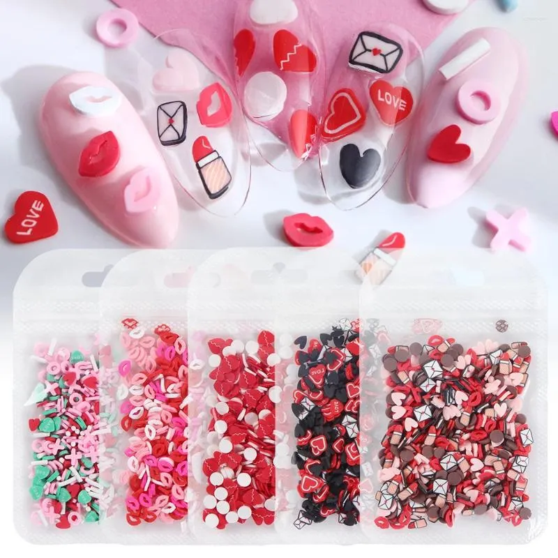 ديكورات فن الأظافر 10G Kawaii الشفاه الحمراء سحر Love Heart Valentine's Decoration Polymer شريحة طين ناعمة لإكسسوارات لوازم المواد