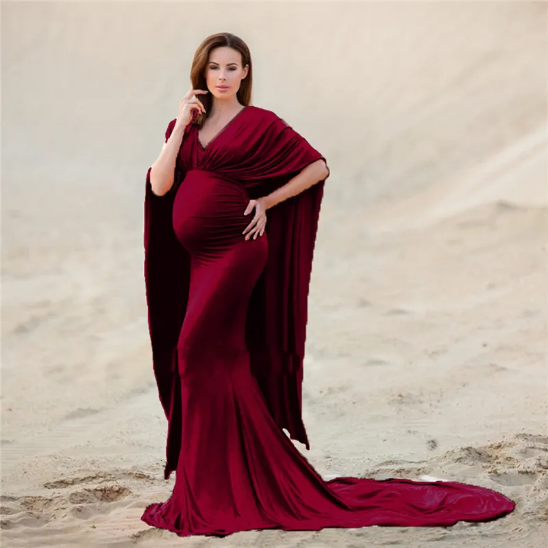 Umstandskleider One-Shoulder-Schwangerschaftskleid Sommerschwangerschaft Po Shooting Tail Maxi Langes Kleid Schwangerschaft Po Cloak Tail Dress 230404