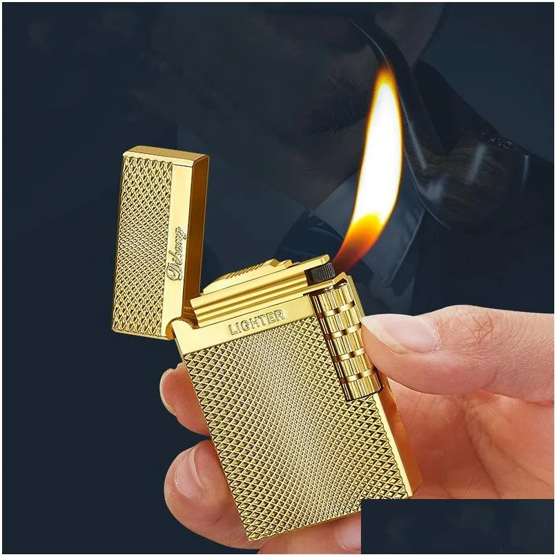 Lighters New Oblique Tobacco Pipe Flint Lighter Sound Windproof Jet Butane Gas Metal Cigar Cigarette Gadgets For Men Drop Delivery Hom Dheeh