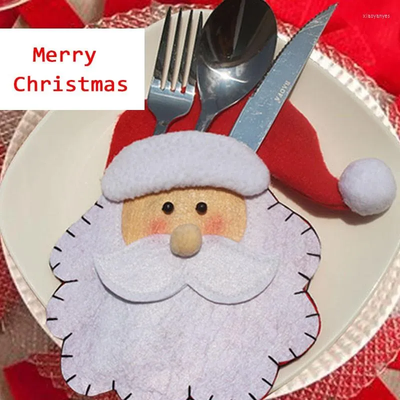 Weihnachtsschmuck Kreative Weihnachtsmann Kopf Besteck Gabel Löffel Messer Taschen Taschen Halter Geschirr Abendessen Dekoration Wohnkultur QB880437