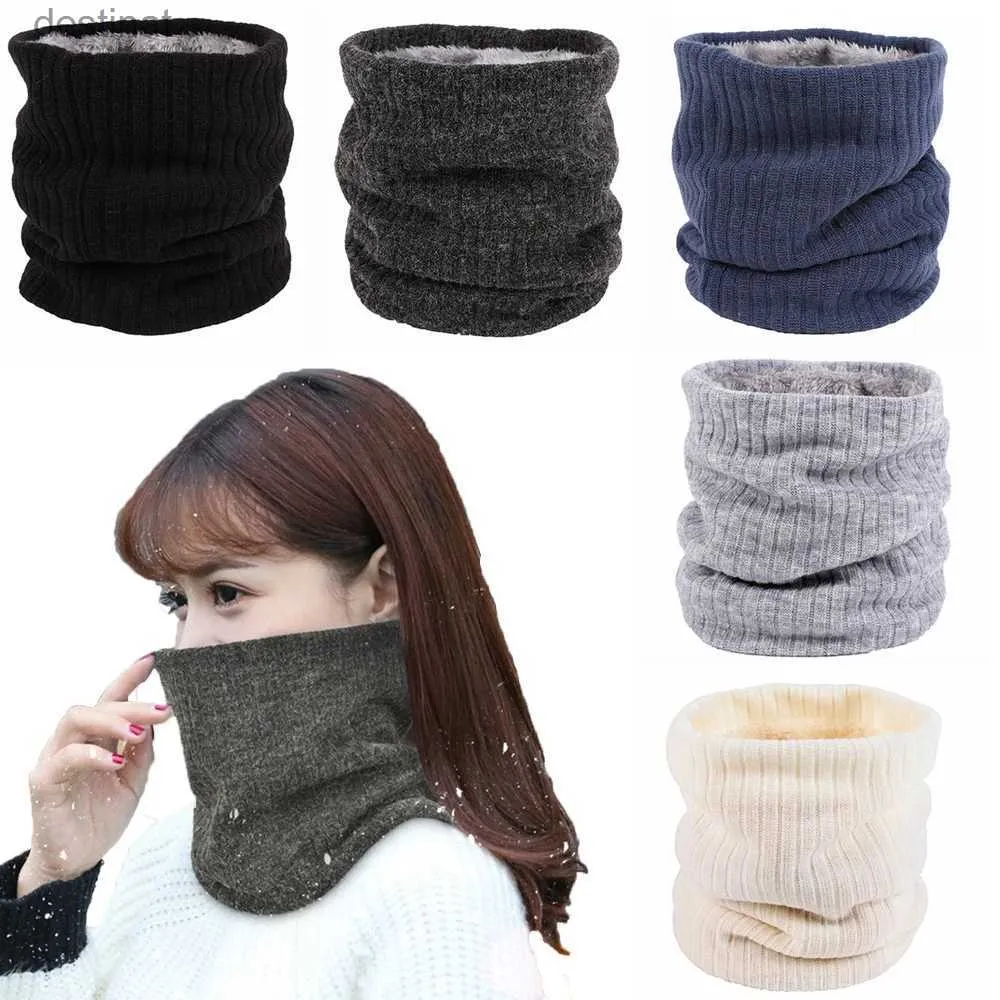 Scarves Winter Double-Layer Neck Gaiter Thick Knitted Windproof Collar Scarf Neck Warmer Fleece Lined Scarf Soft Circle Loop ScarvesL231104