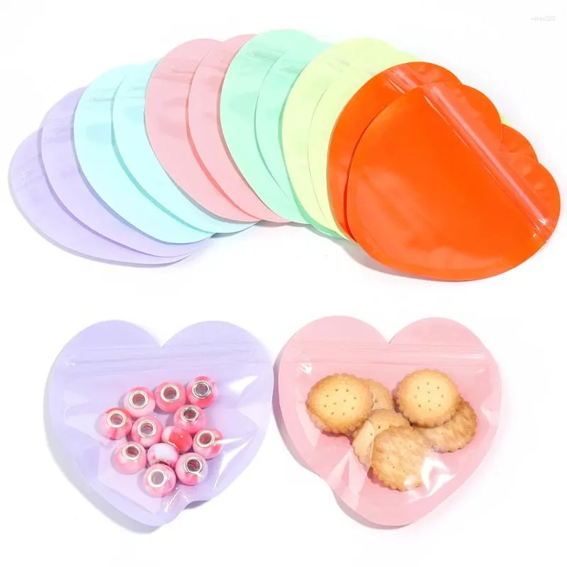 Jewelry Pouches 20Pcs 10cm Transparent Plastic Gift Packaging Bags Colorful Heart Shaped Zipper Compression Opp Bag For Storage Display