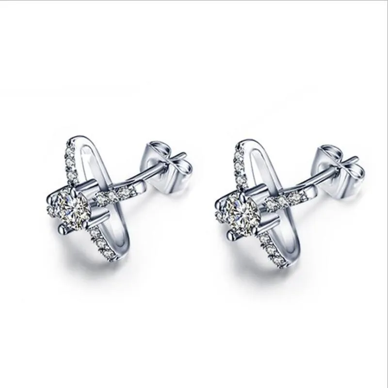 Stud Earrings Temperament Cross Full Inlay CZ Earring Fashion 925 Sterling Silver For Women Engagement Party Jewelry GiftsStud