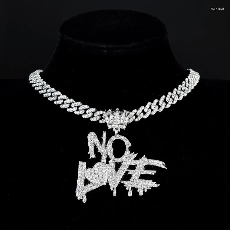 Chains Letter Iced Out Cuban Link Necklaces NOLOVE Paved Rhinestones Charm Jewelry Punk Silver Gold Color Accessory For Women