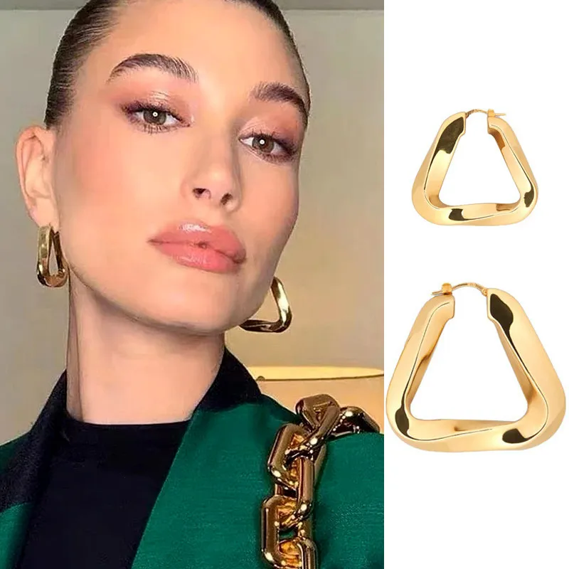Womens Irregular Copper Stud Earrings Female Personality Simple Temperament Triangle Exaggerated Hip Hop Geometric Gold Silver Earrings Jewelry