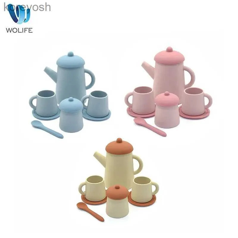 Kitchens Play Food Baby Educational Learning Toys Children Silicone Tea Set Toys Play House Toys Kids Edible Grade Silicone Tableware Cups SetL231104