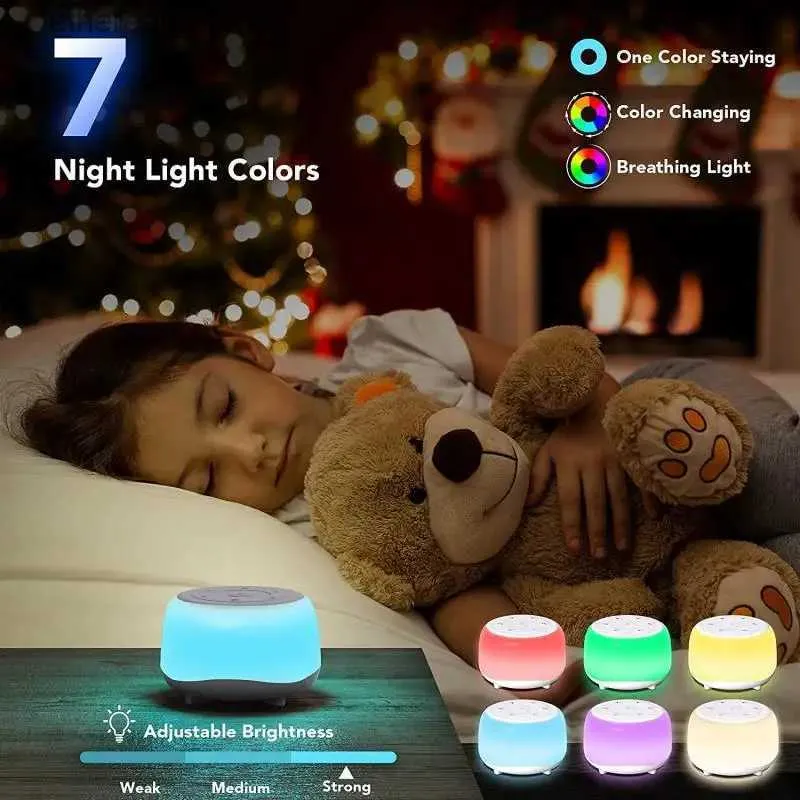 Monitores para bebés Máquina portátil para dormir con ruido blanco para bebés con 34 sonidos calmantes ajustables 7 colores Luces nocturnas Máquina de ayuda para dormir para bebés adultos Q231104