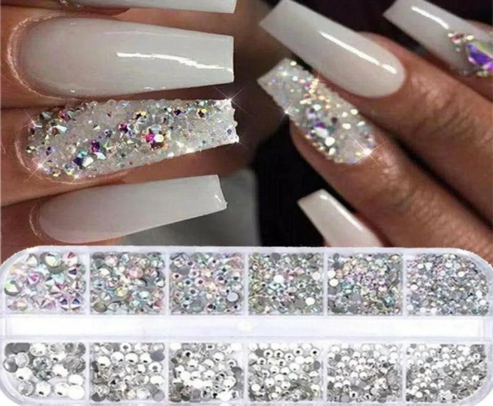 12 Gridset AB Crystal Glass Rhinestones Nail Art Decorations Multisize 3D DIY Tips Manicure Glitter Diamond Gems Accessories7448670