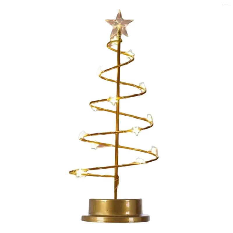 Night Lights Christmas Tree Light Decorative Metal Stand Ornament Spiral Shaped For Xmas Bedside Festival Living Room Party