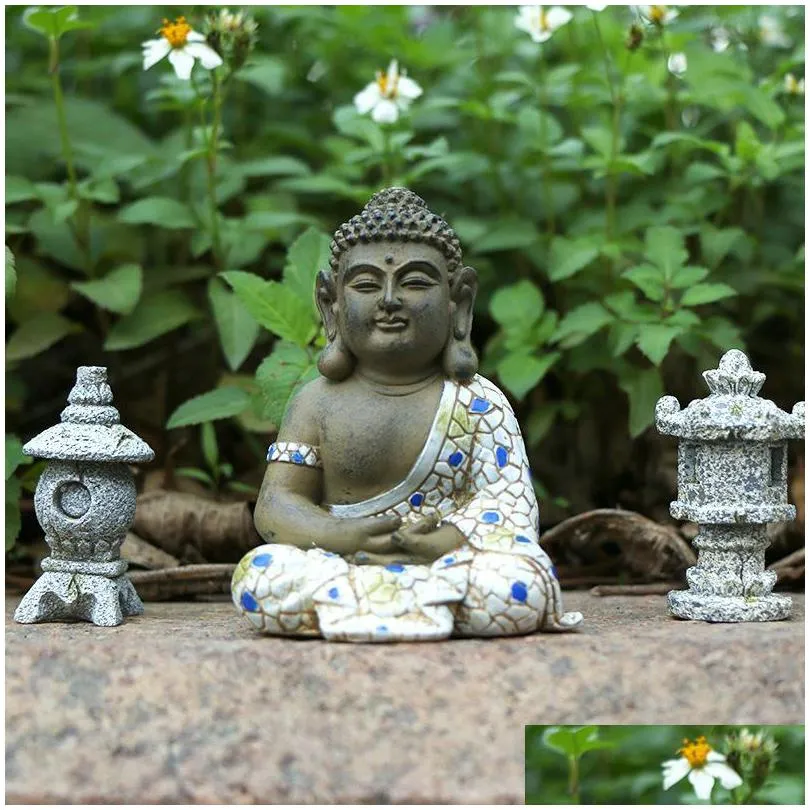 Decorazioni da giardino Statua di Buddha seduto Decorazione per la casa Figurine Bonsai Mini Zen Accessori Outdoor Dhsoz