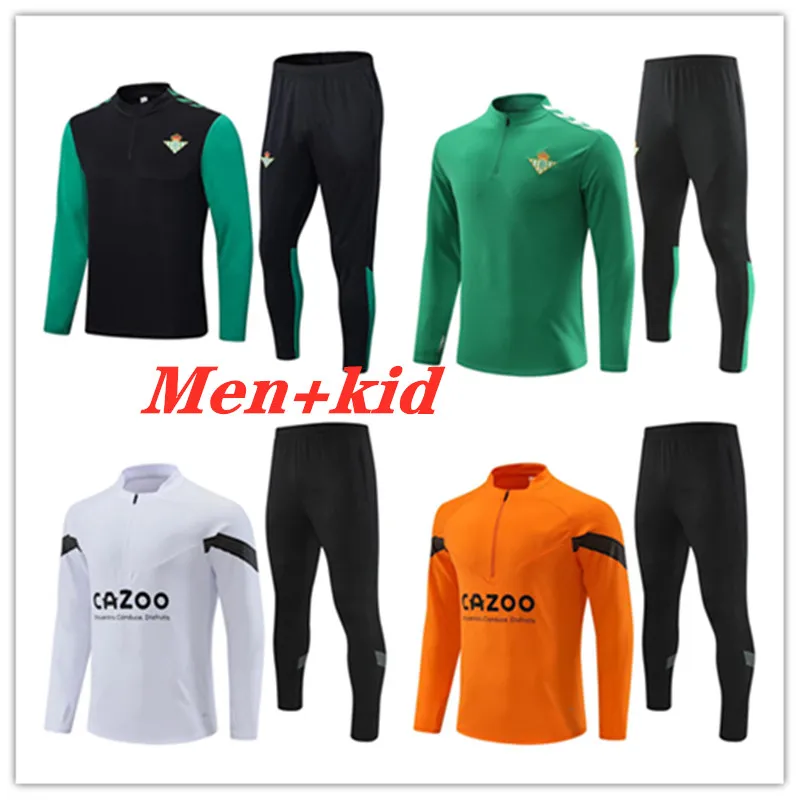 22 23 Real Betis Mens Kids Futebol Tracksuit Jerseys Define 2023 Homens Treinamento de Futebol Tracksuits Jacket Set Chandal Futbol Survetement Foot