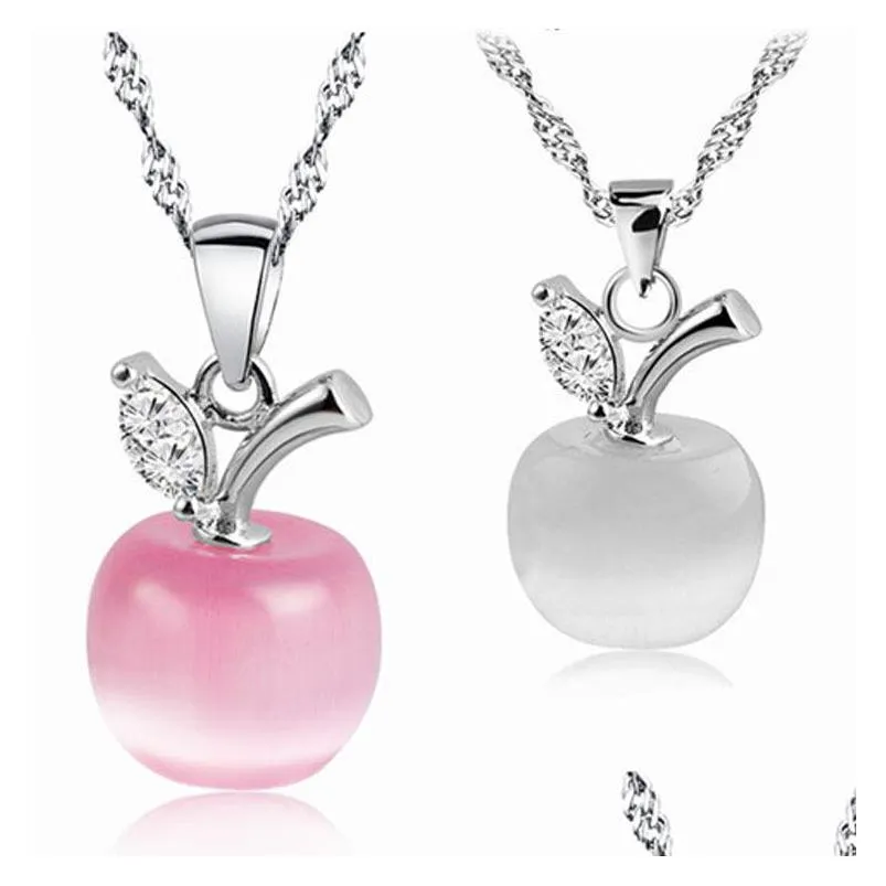 Collane con ciondolo Collana con ciondolo in pietra opale di alta qualità Rosa bianca Mela Pietra di luna Fascino Catena Sier per le donne Gioielli di moda da donna Dhiqg