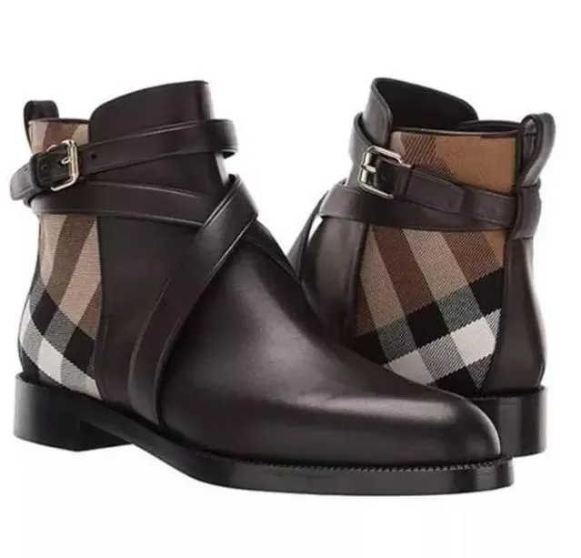 Chaussures tendance pour hommes, bottines britanniques sauvages faites à la main, marron, ceinture à carreaux, boucle de réglage, personnalité croisée