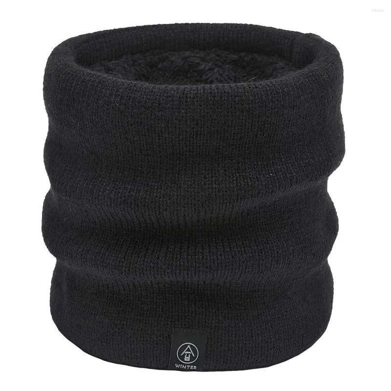 Scarves Knitted Snood Scarf With Velvet Inner Women Men Winter Neck Warmer Infinity Solid Color Acrylic Circle Ring 2023