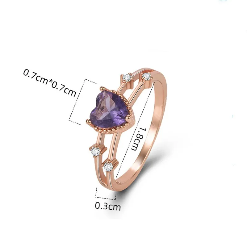 Moda Rose Gold imitacja Ametyst Pierścień Luksusowy kryształowy pierścionek z cyrkonem Śliczny wykwintna drobna biżuteria damska
