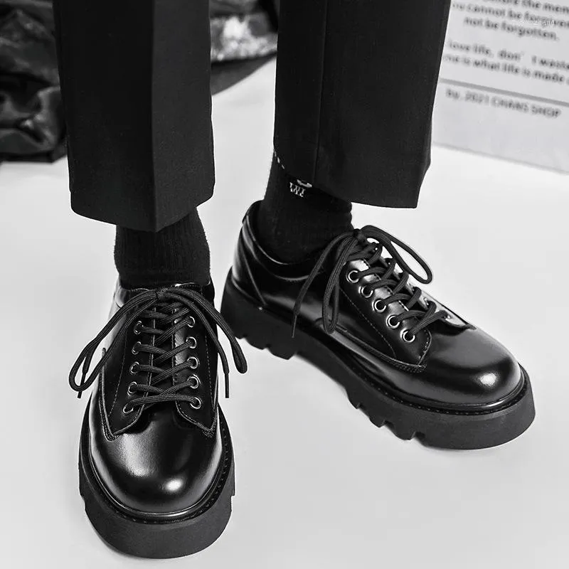 Kleid Schuhe Herren Streetwear Vintage Dicke Plattform Casual Echtes Leder Japan Karajuku Korean Style Male Shoe Man