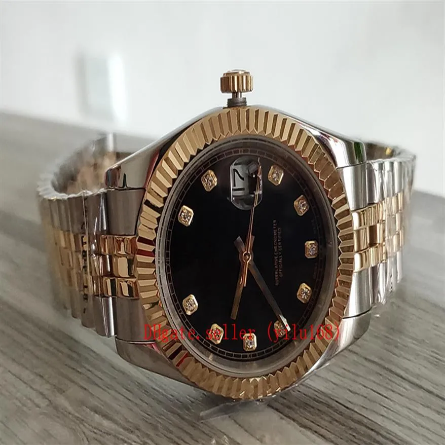 Högkvalitativa herrklockor Skicka Två ton rostfritt stål Datum Solid armband Sapphire Black Dial 41mm Man Datejust Wristwatch 12633289T