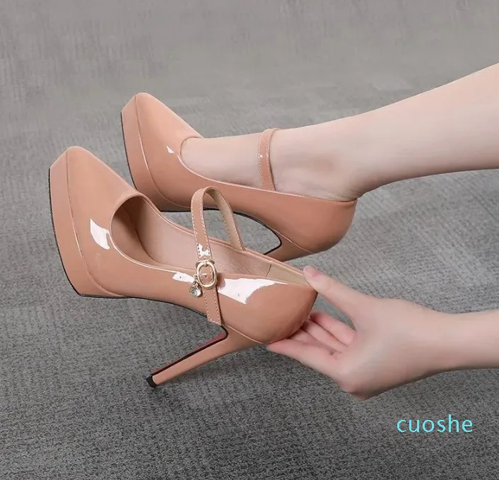 드레스 신발 섹시한 Mary Jane Heels 여자 ol High High Black Nude Pumps Heel 12cm 뾰족한 발가락 플랫폼 여성