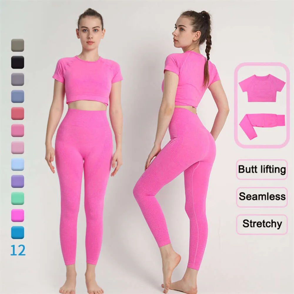 Lu Lu Yoga Lemon Algin Damespak Dames Workout Set 2-delig Naadloos Sexy Sport T-shirt Hoge taille Legging Dames Gymkleding Outfits Elastisch Fitness Trainingspak LL Align gym c