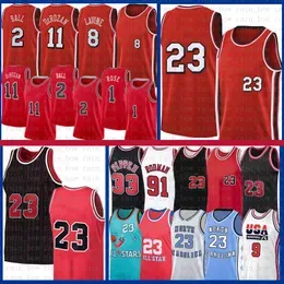 Lonzo Ball Vintage Jersey Demar DeRozan Derrick Rose Basketball Jerseys 2 11 1 23 Michael Scottie Pippen Dennis Rodman Zach LaVine Mens Shirts 2021 S-XXL 33 91 8