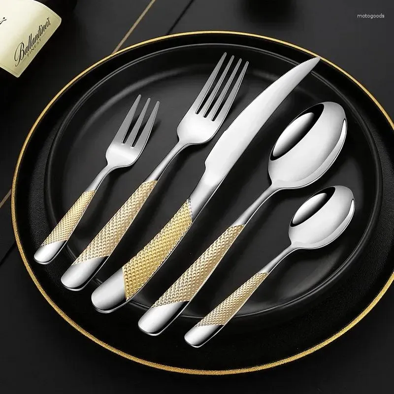 Ensembles de vaisselle 24pc vaisselle en acier inoxydable étoile couteau à steak et fourchette cuillère à dessert costumes de famille
